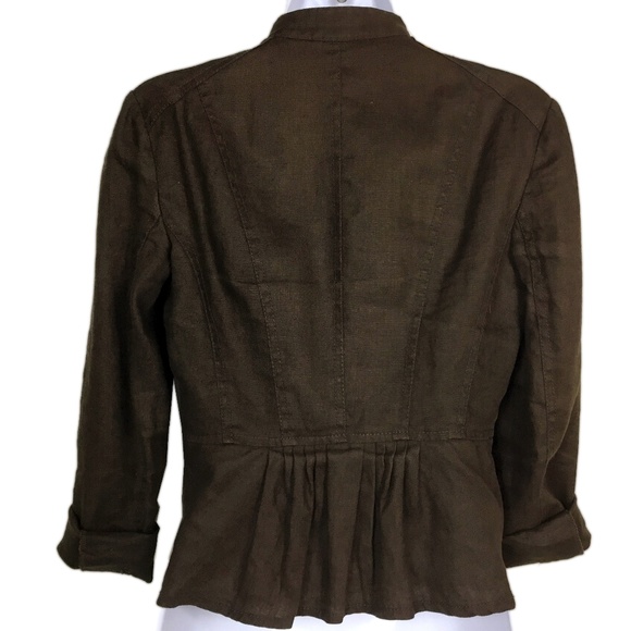 Chocolate Brown Linen Jacket with Mandarin Collar - Picture 2 of 8